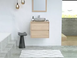 Vente-unique Badkamermeubel Met Enkele Wastafel-Badkamermeubel Met Opzetwastafel Van Steen Met Spiegel - Eikenfineer - 60 Cm - Milipam