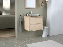 Vente-unique Badkamermeubel Met Enkele Wastafel-Badkamermeubel Met Opzetwastafel Van Steen Met Spiegel - Eikenfineer - 60 Cm - Milipam