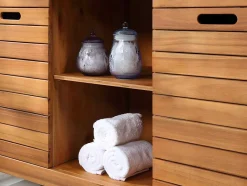 Vente-unique Dubbele Wastafel-Badkamermeubel Van Acaciahout Met Dubbele Wastafel En Spiegels - 130 Cm - Pulukan