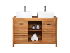 Vente-unique Dubbele Wastafel-Badkamermeubel Van Acaciahout Met Enkele Wastafel - 130 Cm - Pulukan