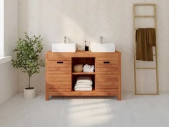 Vente-unique Dubbele Wastafel-Badkamermeubel Van Acaciahout Met Enkele Wastafel - 130 Cm - Pulukan