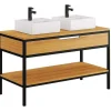 Vente-unique Dubbele Wastafel-Badkamermeubel Van Licht Teakhout En Metaal Met Dubbele Wastafel - 120 Cm - Tukad