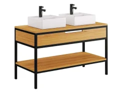 Vente-unique Dubbele Wastafel-Badkamermeubel Van Licht Teakhout En Metaal Met Dubbele Wastafel - 120 Cm - Tukad