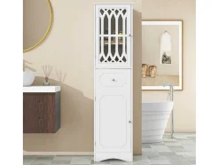 Vente-unique Badkamerkast-Badkamerzuil Met 2 Deuren En 1 Lade - Verstelbare Planken - Wit - 42 X 36 X 162,5 Cm