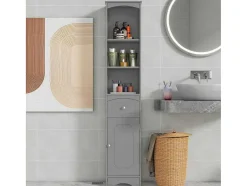 Vente-unique Badkamerkast-Badkamerzuil Met 1 Lade En 5 Verstelbare Planken - Grijs - 34 X 24 X 170 Cm