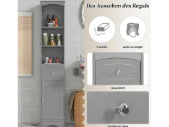 Vente-unique Badkamerkast-Badkamerzuil Met 1 Lade En 5 Verstelbare Planken - Grijs - 34 X 24 X 170 Cm