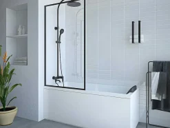 Shower & Design Badscherm-Badscherm In Industriele Stijl Zwart Mat - 70 X 140 Cm - Gehard Glas - Bradenton
