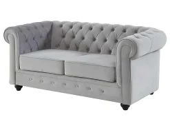 Vente-unique Bankstel 3+2-Bankstel Chesterfield - Fluweel - Lichtgrijs