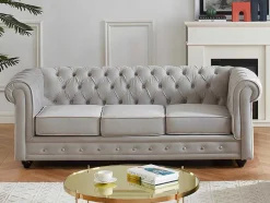 Vente-unique Bankstel 3+2-Bankstel Chesterfield - Fluweel - Lichtgrijs