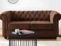 Vente-unique Set Zitbank + Fauteuil-Bankstel En Fauteuil Chesterfield Van Microvezel Met Vintage Look
