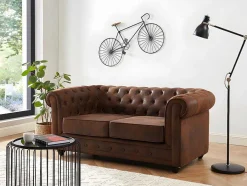 Vente-unique Set Zitbank + Fauteuil-Bankstel En Fauteuil Chesterfield Van Microvezel Met Vintage Look