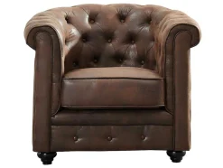 Vente-unique Set Zitbank + Fauteuil-Bankstel En Fauteuil Chesterfield Van Microvezel Met Vintage Look