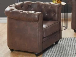 Vente-unique Set Zitbank + Fauteuil-Bankstel En Fauteuil Chesterfield Van Microvezel Met Vintage Look