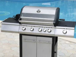 Vente-unique Buitenkeuken-Barbecue Op Gas Met 4 Branders, 1 Rechaud Aan De Zijkant En 1 Grill 148 X 56 X 121 Cm - Roasty