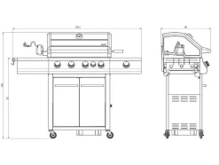 Vente-unique Buitenkeuken-Barbecue Op Gas Met 4 Branders, 1 Rechaud Aan De Zijkant En 1 Grill 148 X 56 X 121 Cm - Roasty
