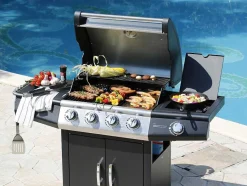 Vente-unique Buitenkeuken-Barbecue Op Gas Met 4 Branders En 1 Rechaud Aan De Zijkant 143 X 54 X 115 Cm - Smoky