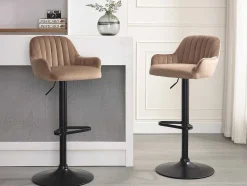 Vente-unique Barkruk-Barkruk Van Velours En Zwart Metaal - Verstelbare Hoogte - Beige - Eleana