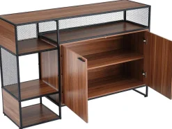 Vente-unique Barmeubel-Barmeubel, Laag Dressoir - 2 Deuren En 4 Nissen - Mdf - Industriele Stijl - Kleuren: Bruin En Zwart