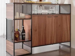 Vente-unique Barmeubel-Barmeubel, Laag Dressoir - 2 Deuren En 4 Nissen - Mdf - Industriele Stijl - Kleuren: Bruin En Zwart