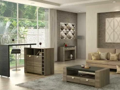 Vente-unique Barmeubel-Barmeubel Meteorite - 2 Deuren & 2 Nissen - Mdf Blad Met Granieteffect