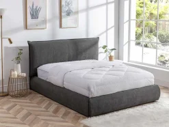 Vente-unique Fluwelen Bed-Bed 160 X 200 Cm - Ribfluweel - Antraciet - Sonetri