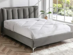 Vente-unique Tweepersoonsbed-Bed 160 X 200 Cm Met Gewatteerd Hoofdbord - Stof - Grijs - Funiti