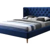 Vente-unique Fluwelen Bed-Bed 140 X 190 Cm Met Hoofdbord Met Capitonnage - Velours - Koningsblauw - Enodi
