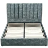 Vente-unique Fluwelen Bed-Bed 160 X 200 Cm Met Hoofdbord Met Verticale Stiksels - Velours - Groenblauw - Feroya