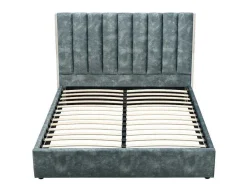 Vente-unique Fluwelen Bed-Bed 160 X 200 Cm Met Hoofdbord Met Verticale Stiksels - Velours - Groenblauw - Feroya