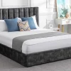 Vente-unique Fluwelen Bed-Bed 160 X 200 Cm Met Hoofdbord Met Verticale Stiksels - Velours - Antraciet - Feroya