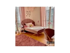 Vente-unique Tweepersoonsbed-Bed 140 X 190 Cm Met Hoofdbord Met Golfpatroon - Velours - Oudroze + Matras - Sagali