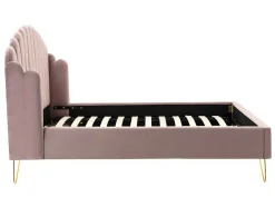 Vente-unique Tweepersoonsbed-Bed 140 X 190 Cm Met Hoofdbord Met Golfpatroon - Velours - Oudroze + Matras - Sagali