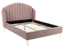 Vente-unique Tweepersoonsbed-Bed 140 X 190 Cm Met Hoofdbord Met Golfpatroon - Velours - Oudroze + Matras - Sagali