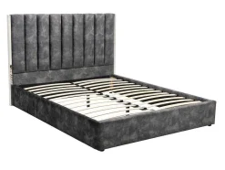 Vente-unique Fluwelen Bed-Bed 140 X 190 Cm Met Hoofdbord Met Verticale Stiksels - Velours - Antraciet - Feroya