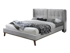 Vente-unique Tweepersoonsbed-Bed 140 X 200 Cm Met Hoofdbord Met Capitons - Linnen - Lichtgrijs - Kerano
