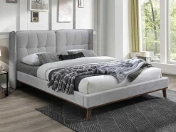 Vente-unique Tweepersoonsbed-Bed 140 X 200 Cm Met Hoofdbord Met Capitons - Linnen - Lichtgrijs - Kerano
