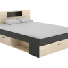 Vente-unique Aanbiedingen: Slaapkamer & Kantoor-Bed Leandre Met Hoofdeinde, Opbergruimte En Lades - 160 X 200 Cm - Kleur: Eiken En Antraciet