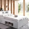 Vente-unique Tweepersoonsbed-Bed Leandre Met Hoofdeinde, Opbergruimte En Lades - 160 X 200 Cm - Kleur: Wit