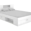 Vente-unique Tweepersoonsbed-Bed Leandre Met Hoofdeinde, Opbergruimte En Lades - 140 X 190 Cm - Kleur: Wit
