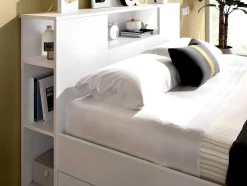 Vente-unique Tweepersoonsbed-Bed Leandre Met Hoofdeinde, Opbergruimte En Lades - 140 X 190 Cm - Kleur: Wit