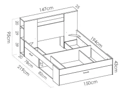 Vente-unique Tweepersoonsbed-Bed Leandre Met Hoofdeinde, Opbergruimte En Lades - 140 X 190 Cm - Kleur: Wit
