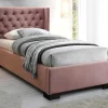 Vente-unique Fluwelen Bed-Bed Massimo Gestoffeerde Hoofdeinde Met Capitons - 90X200 Cm - Roze Fluweel