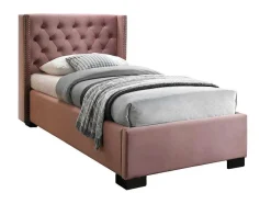 Vente-unique Fluwelen Bed-Bed Massimo Gestoffeerde Hoofdeinde Met Capitons - 90X200 Cm - Roze Fluweel