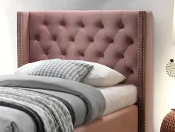 Vente-unique Fluwelen Bed-Bed Massimo Gestoffeerde Hoofdeinde Met Capitons - 90X200 Cm - Roze Fluweel