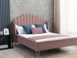 Vente-unique Tweepersoonsbed-Bed Met Glooiend Hoofdeinde - 160 X 200 Cm - Fluweel - Oud Roze - Sagali