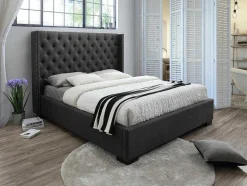 Vente-unique Aanbiedingen: Slaapkamer & Kantoor-Bed Met Hoofdbord Met Capitonnage - 140 X 200 Cm - Stof - Grijs - Massimo