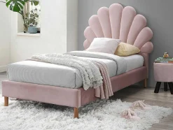 Vente-unique Kinderbed-Bed Met Hoofdeinde In Schelpvorm90X190 Cm - Fluweel - Roze - Met Matras - Moana