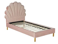 Vente-unique Kinderbed-Bed Met Hoofdeinde In Schelpvorm 90 X 190 Cm - Fluweel - Roze - Moana