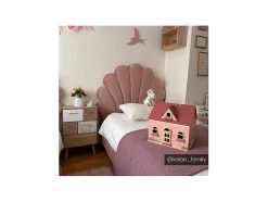 Vente-unique Kinderbed-Bed Met Hoofdeinde In Schelpvorm 90 X 190 Cm - Fluweel - Roze - Moana