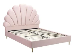 Vente-unique Aanbiedingen: Slaapkamer & Kantoor-Bed Met Hoofdeinde In Schelpvorm - 160 X 200 Cm - Fluweel - Roze - Livaya